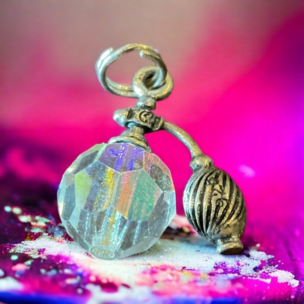 Vintage 925 Silver Crystal Perfume Bottle Charm Pendant Charm Art Deco Design